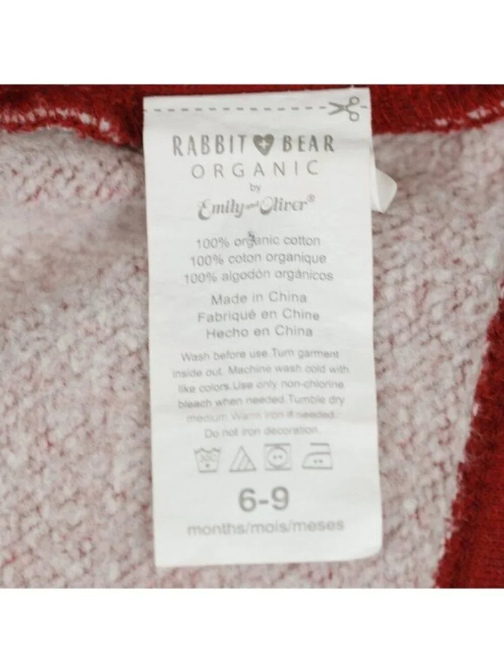 Rabbit + Bear Infant Size 6-9 Months Red Cream Crewneck Button Up Sweatshirt
